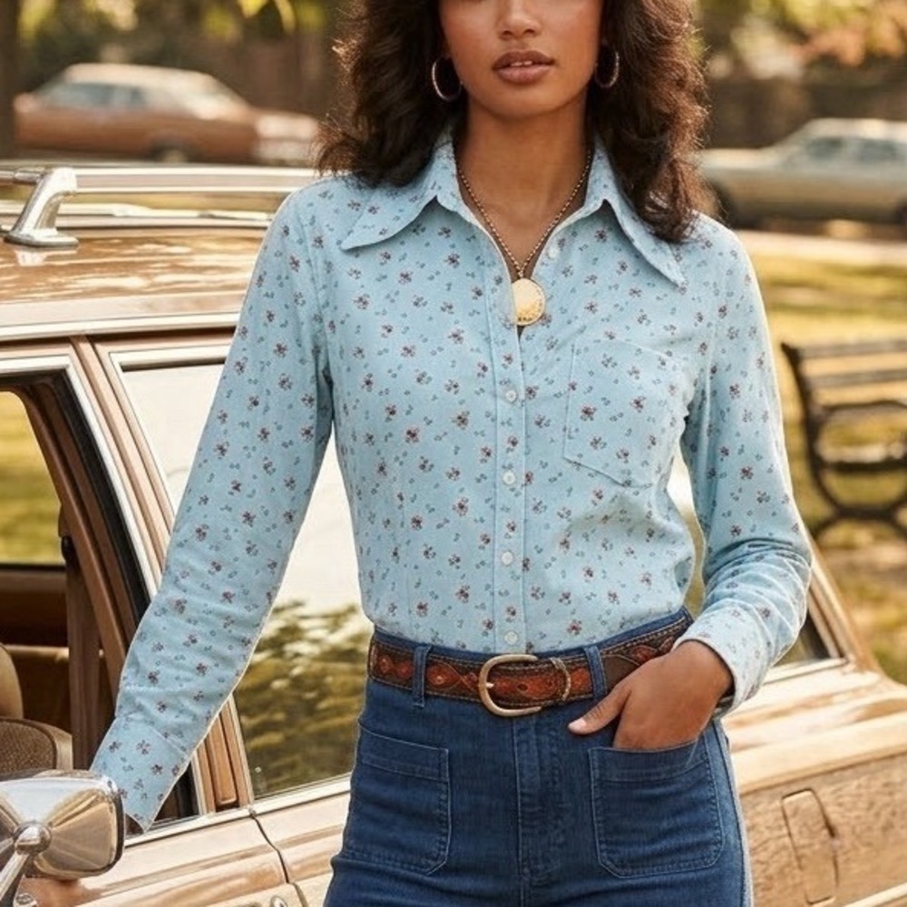 Levi's Womens XL Everyday Blouse Blue Floral Jasper 70s Collar Western Button Up